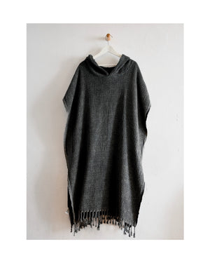 Long Hooded Poncho - Black